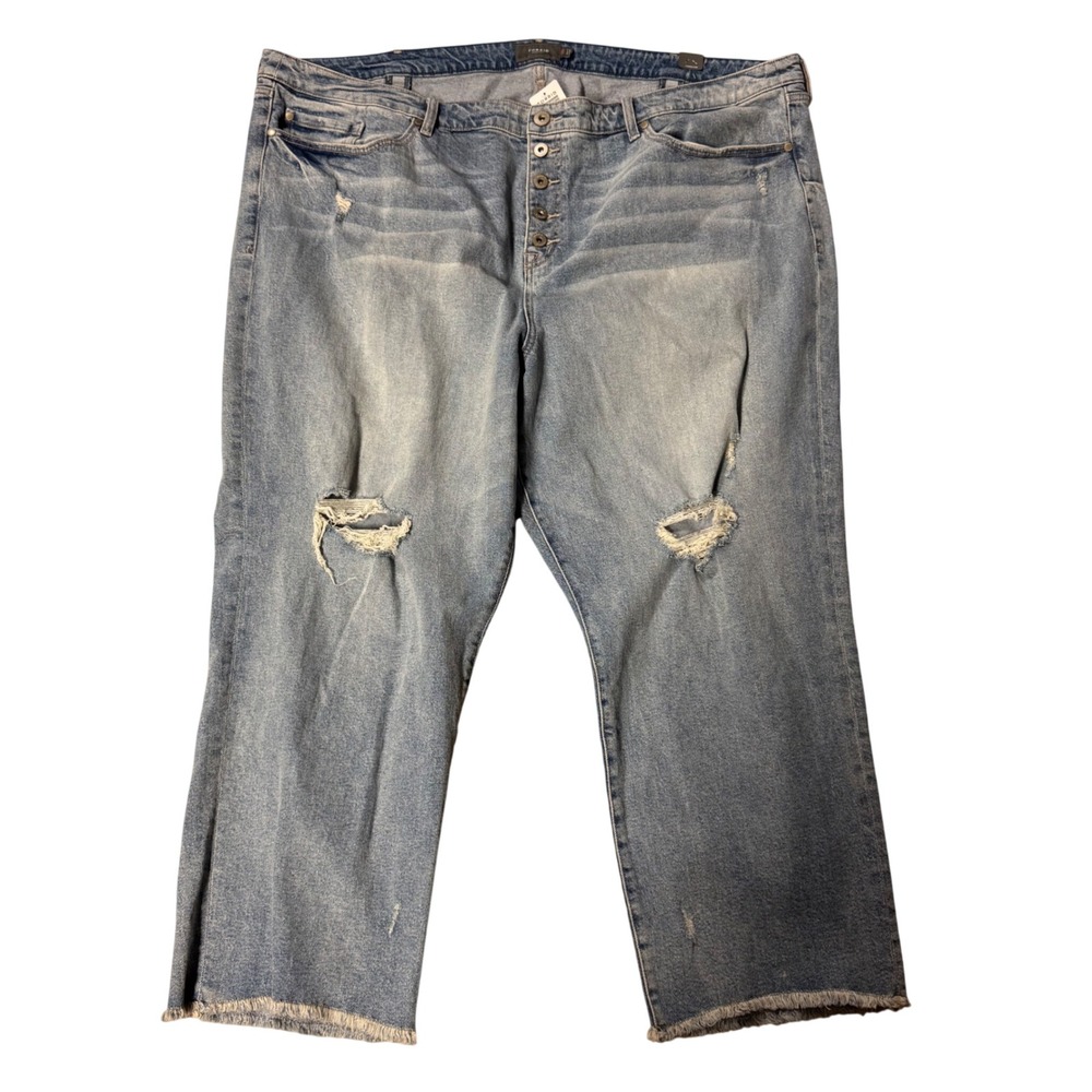 Torrid Womens 26R Light Wash Distressed Button Fly Straight Leg Jeans Frayed Hem